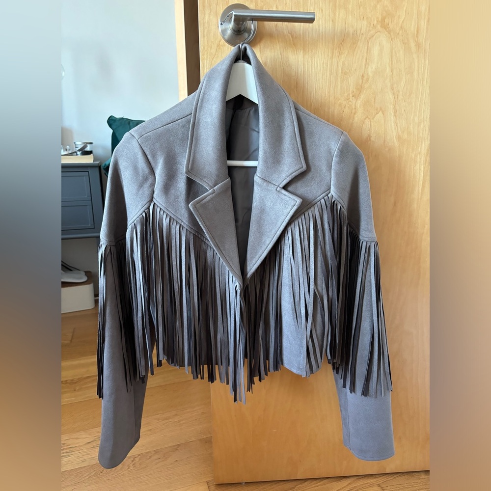 Fringe suede jacket grey color (women’s)
